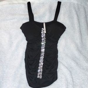 Kiwi❤️ black spandex/polyester tank with rhinestone sz small